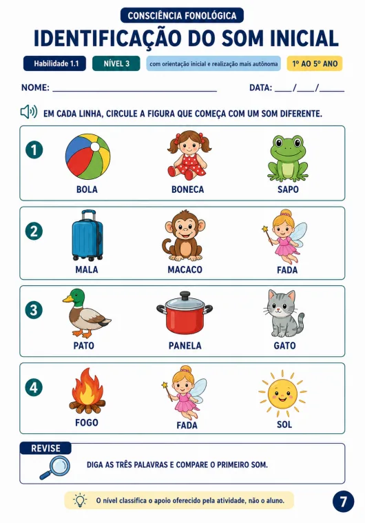 Atividade completa de identificação do som inicial