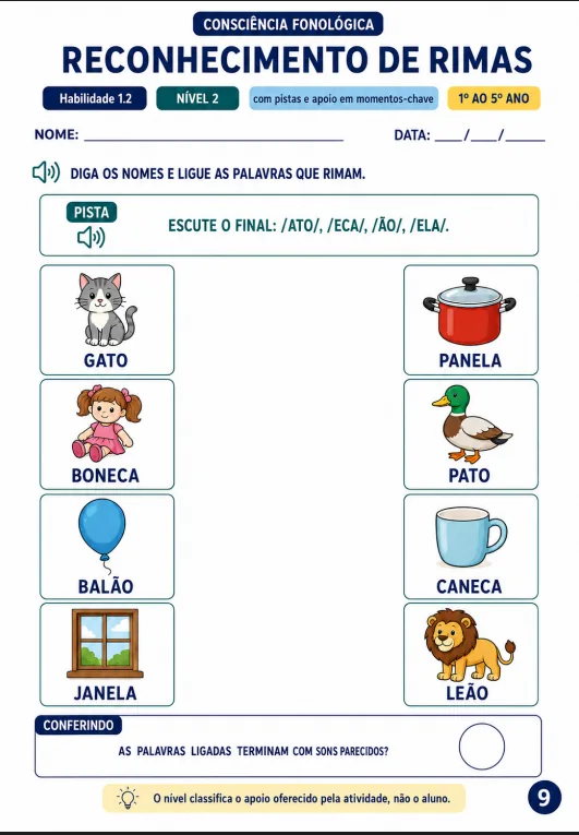 Atividade de reconhecimento de rimas