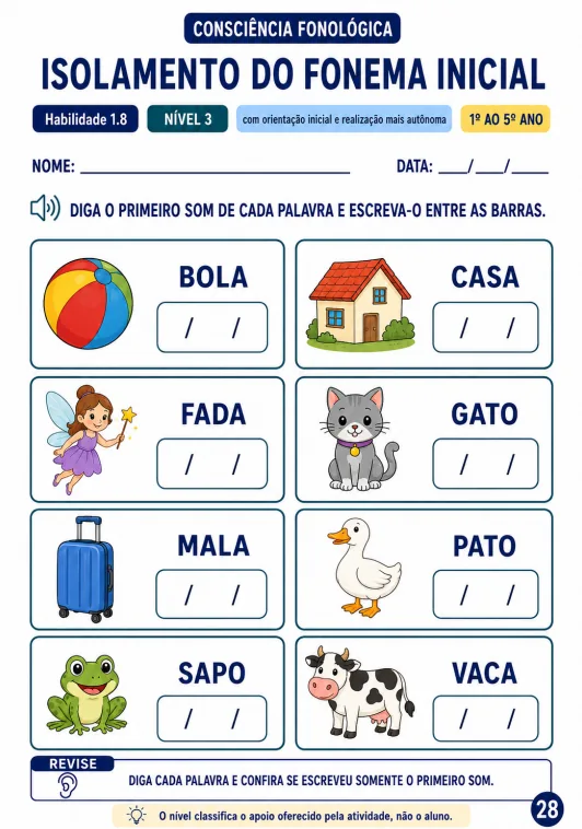 Atividade de isolamento do fonema inicial