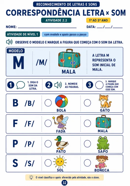 Atividade de correspondência entre letra e som